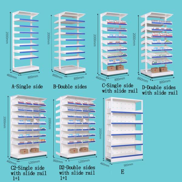 Medical Show Metal Sheet Storage Rack , Hospital Pharmacy Drugstore / Grocery Storage Rack