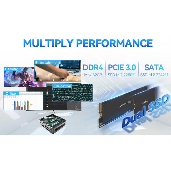 Процессор N100 12-го поколения Intel Mini PC DDR4 32 ГБ с однопроводным LAN и двойным HDMI