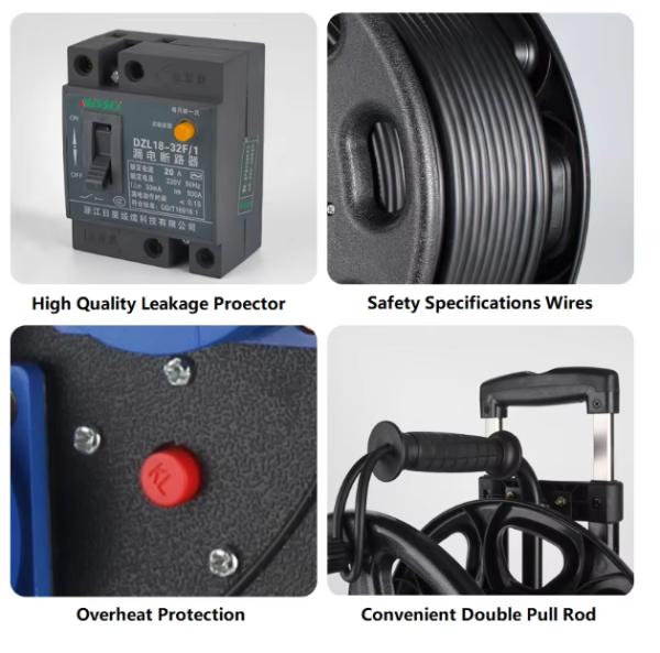4 Sockets IP44 Retractable Cable Customized Length  Extension  Heavy-duty Industrial Waterproof Cable Reel  Extension Cord Reel
