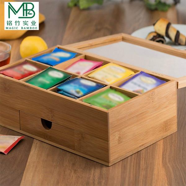 Bamboo Multi-Compartment Organizer With Clear Side Drawer Cover For Kitchen