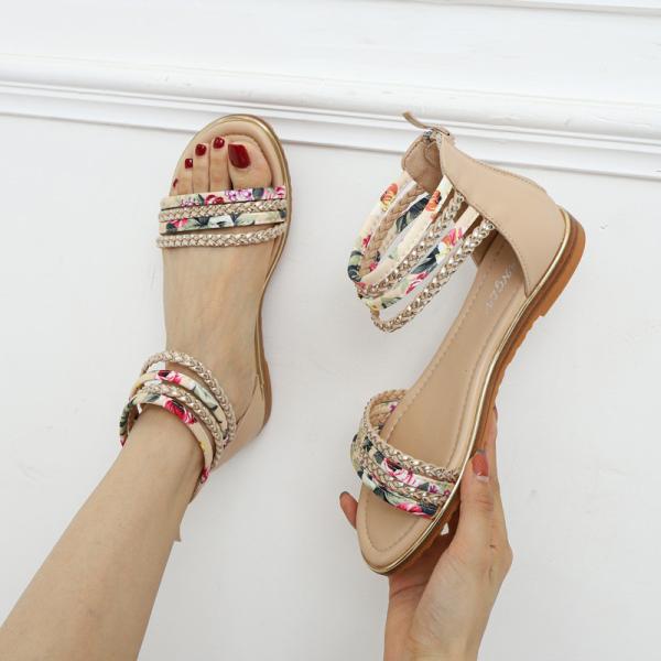 BS136 Flat Roman Shoes 2021 New Ladies Fashion Casual Sandals Vacation Travel Floral Cloth Beach Women'S Shoes Sandals B