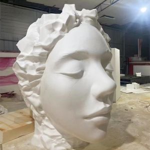 Artistic Human Face Sculpture with High Heel Support - Black Fiberglass Face Figure for Luxury Interior Design