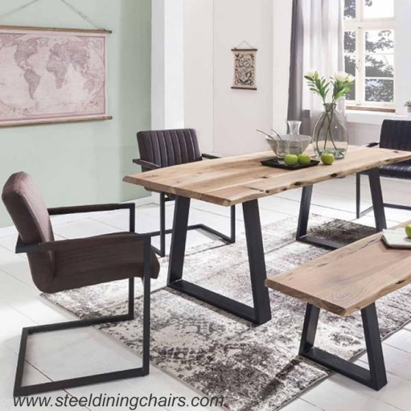 Brown Faux Leather 45CM 82CM Bronze Metal Upholstered Dining Chair