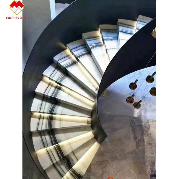 18mm Thickness Big Slab Modern Natural Panda White Marble Spiral Steps Staircase