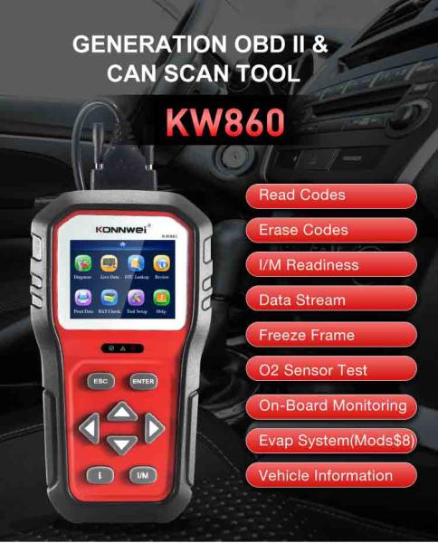 2.8 LCD KW860 Konnwei Car Diagnostic Scanner OBD2 EOBD Protocol
