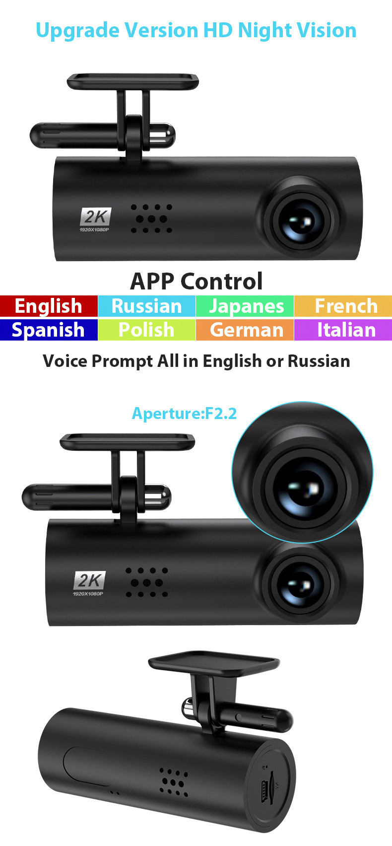 70mai WiFi 2k Full HD Видеорегистратор с видеорегистратором, установленный на приборной панели
