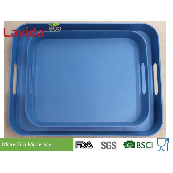 Latest Design Color Non-odor Natural Plant Fibre printed big Tray Bamboo fibre Tray 2-pc set with walls and side handles