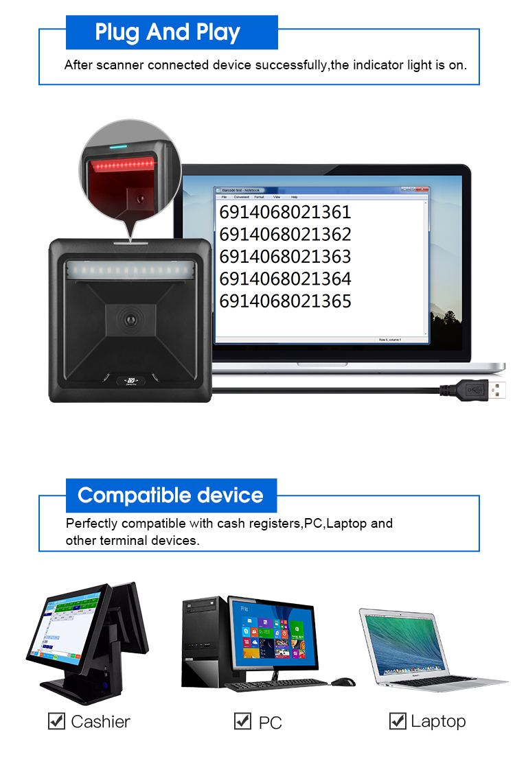 Handheld связанный проволокой настольный Usb бита блока развертки 32 штрихкода 1d 2d для машины Pos