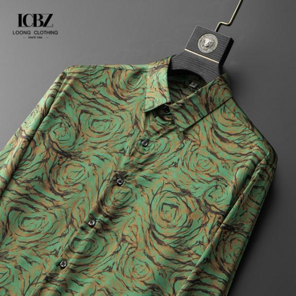 Camisas Casual Outono Para Homens Impressão Digital Cadeia Floral Manga Longa Viscose