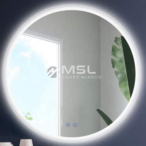 White LED Battery Operated Mirror Modern Battery Powered Bathroom Mirror Round