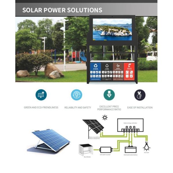 55 inch waterproof and lightning protection outdoor lcd screen with garbage bin