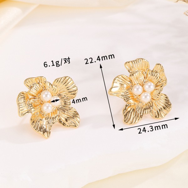 Fashion Brass Gold Plated Earring Round Mosquito Coil Flower Pearl Inlaid Zircon Studs DIY Geometric Women's Jewelry Earrings