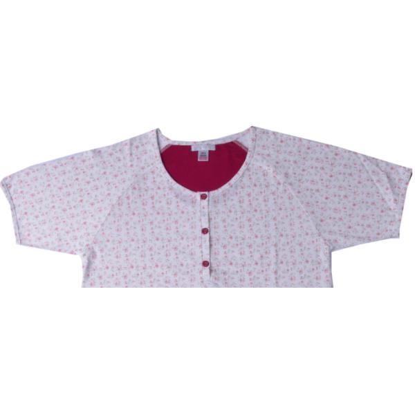 Ladies Cotton Jersey Red/Floral Printed Raglan Sleeve Round Neck Nightdress Allover Print Button Placket