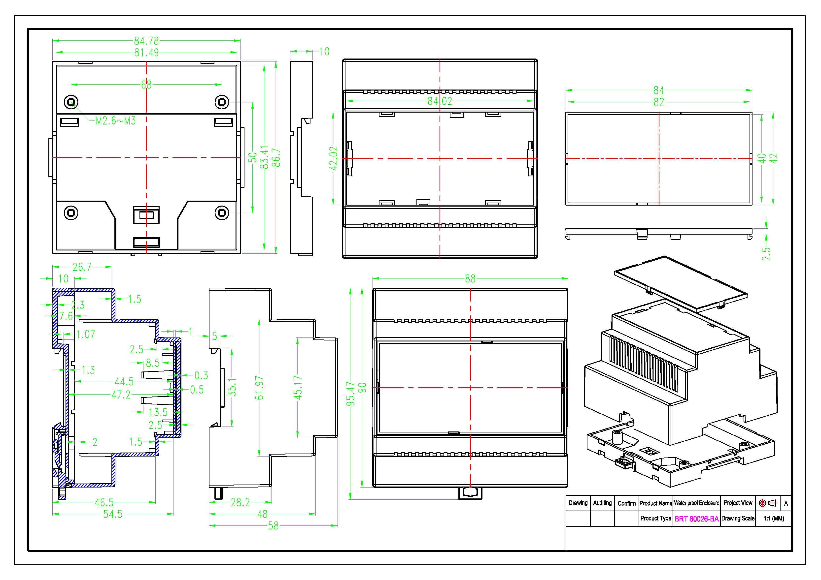 5 Module DIN Rail Enclosure for PCB & Electronics DIN Rail Box In UL 94 V0 Material