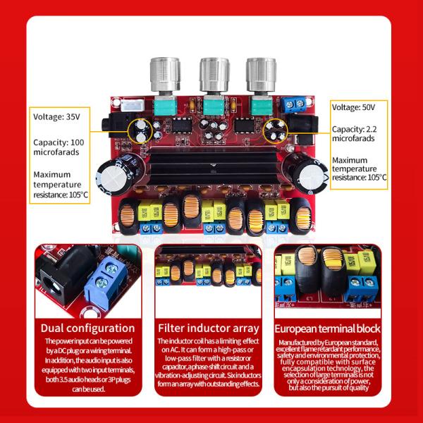 TPA3116D2 Amplifier Module 50Wx2 + 100W 2.1 Channel Digital Power Amplifier Board with DC 12-24V Input
