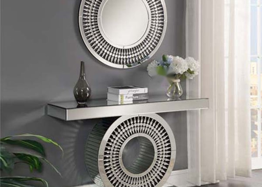JS112 16 Console Table with MDF+Mirror Finish in Silver or Customize Colors Packed 1pc/Foam/Carton
