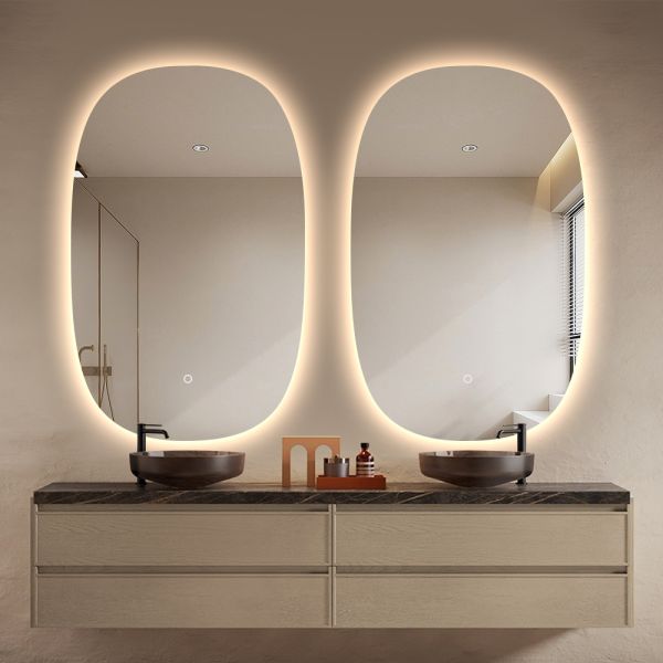 Irregular Copper Free Silver Mirror Wall Mounted Frameless Anti Fog Bathroom Smart LED Mirror With Light