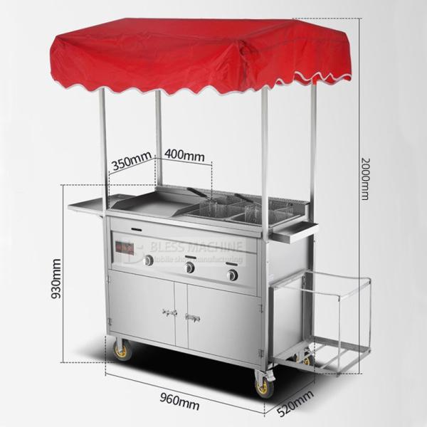 Commercial Catering Stainless Steel Street Food Snack Fryer Grill Barbecue Trolley Handcart