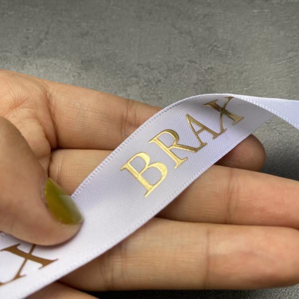 Luxury Gift Wrapping Customized 3D Gold Foil Embossed Printed With Logo Custom Satin Ribbon