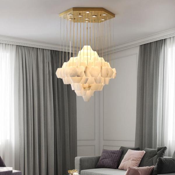 Minimalista retangular de alabastro candelabro iluminação de casa decoração hotel restaurante moderno de design lâmpada de pingente de mármore