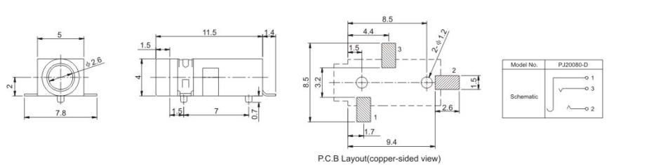 2,5 аудио серия гнезда Splitter PJ20080 телефонного гнезда