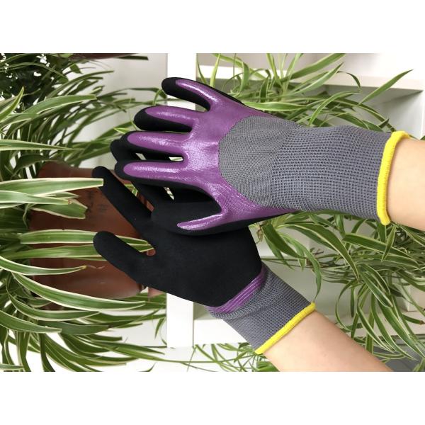 Перчатки работы нитрила безшовного серого вкладыша нейлона пурпурные