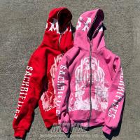 Anti Pilling personnalisé Full Face Zip Up Hoodies Crâne Imprimé Hoodies 500 Gsm