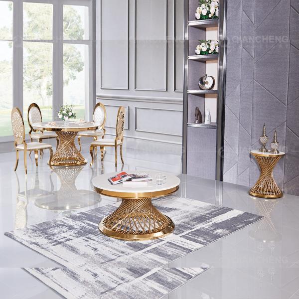 Qiancheng Marble Top Coffee Table Dia 90x50cm High Gloss Round Coffee Table