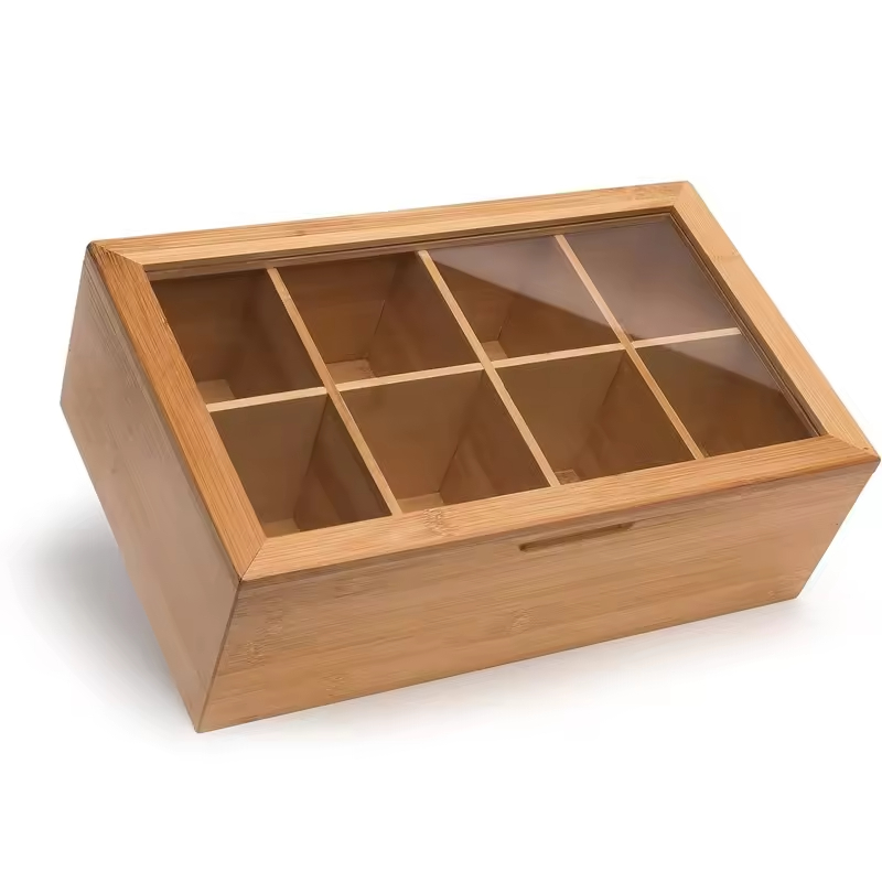 Dust Proof Acrylic Lid Bamboo Tea Bag Storage Box With Drawer Shelf for Kitchen Counter