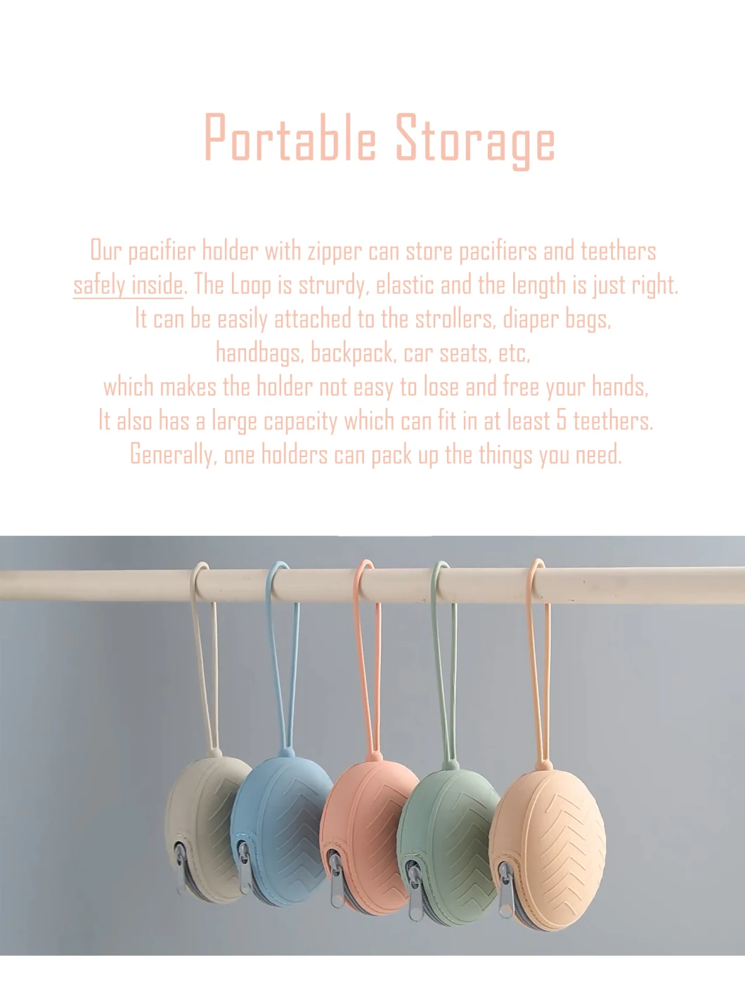 Durable Waterproof Silicone Pacifier Case Dishwasher Free With Zipper