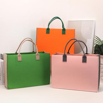 Felt Tote Bag Reusable Lightly Heavy Duty Grocery Tote Bag With Handles Shopping Felt Bags Wholesale Custom Simple Letter Logo Eco-Friendly Durable Multi-Scenario Suitable Felt Shopping Tote Bag
