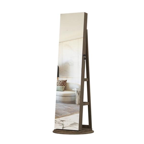 Lockable Modern Full Length Mirror Jewelry Cabinet with 3 Back Shelves and HD Real Glass Mirror for Makeup Storage