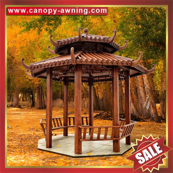 hot sale outdoor garden park antique wood look Aluminium aluminum alu metal gazebo pavilion canopy awning shelter shed