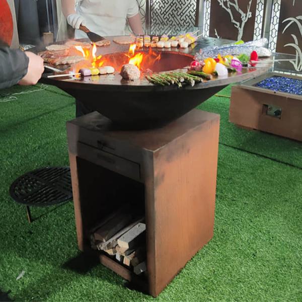 Rusty  Corten Steel Grill 3.4ft Wood Burning Barbecue Pits