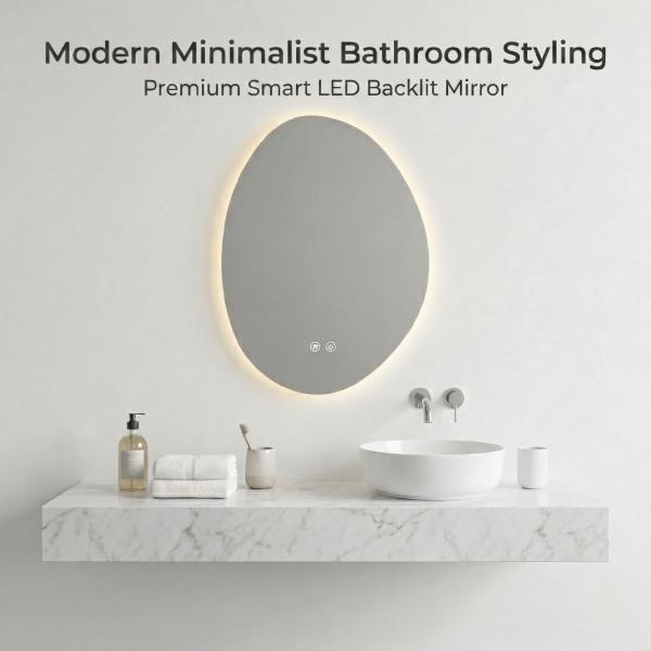 Kingstin Premium Asymmetrical Smart LED Bathroom Mirror | Motion Sensor & Anti-Fog Technology | Modern Minimalist Design