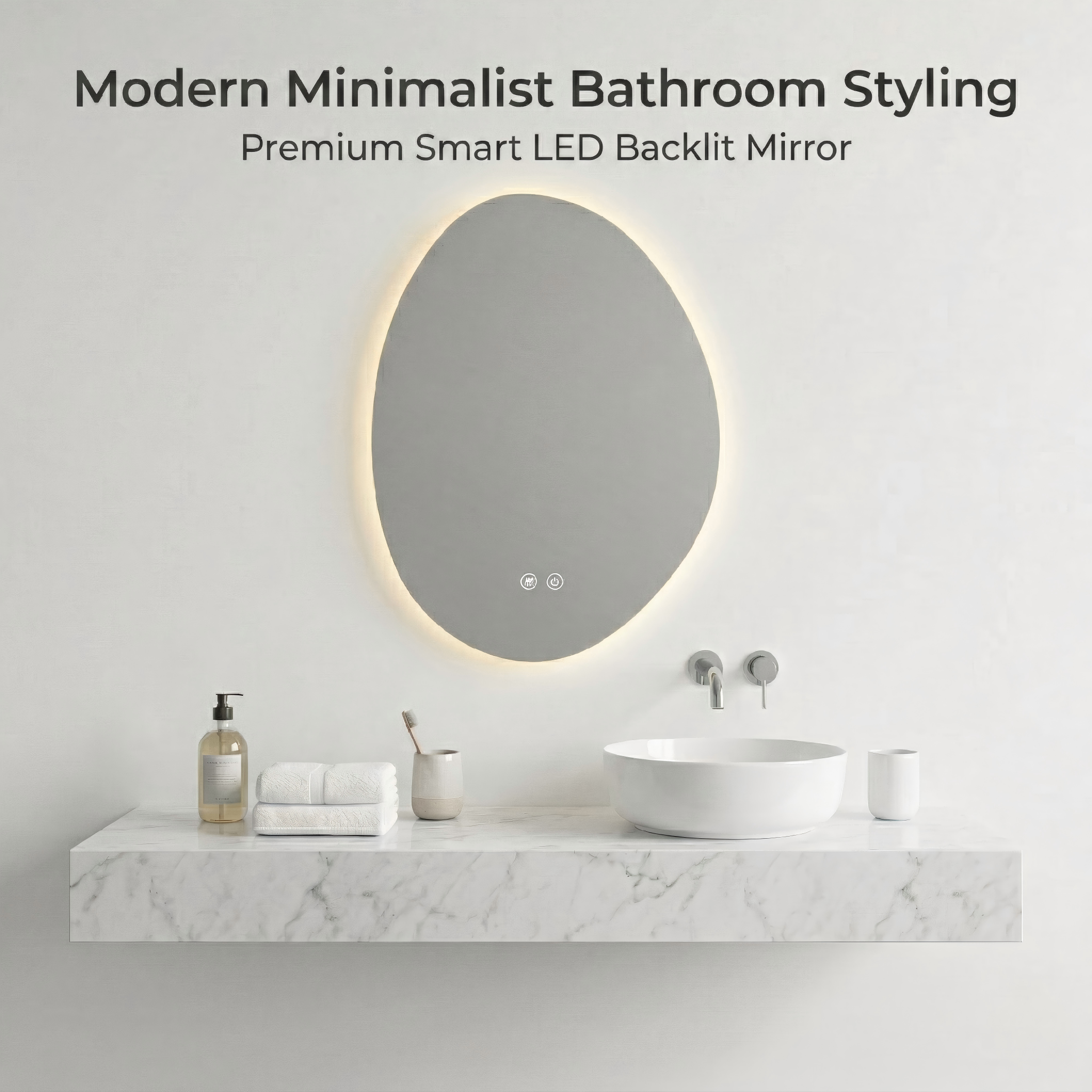 Kingstin Premium Asymmetrical Smart LED Bathroom Mirror | Motion Sensor & Anti-Fog Technology | Modern Minimalist Design