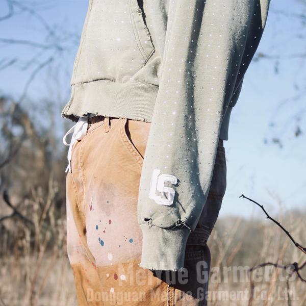 OEM ODM Service Custom Rhinestone Hoodie Streetwear Men Acid Washed 2 Way Zipper Hoodie