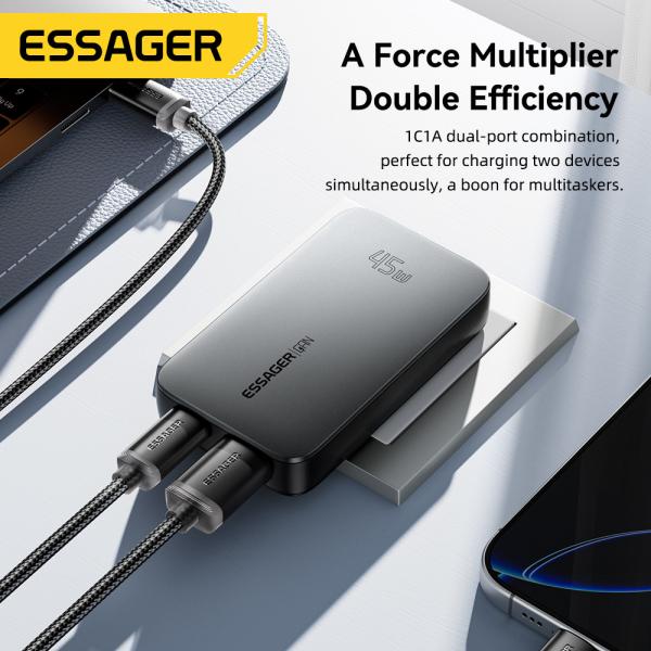 ESSAGER ES-CD48 Series 2 Ports 45W Type C Quick USB Fast Charger with ABS Material