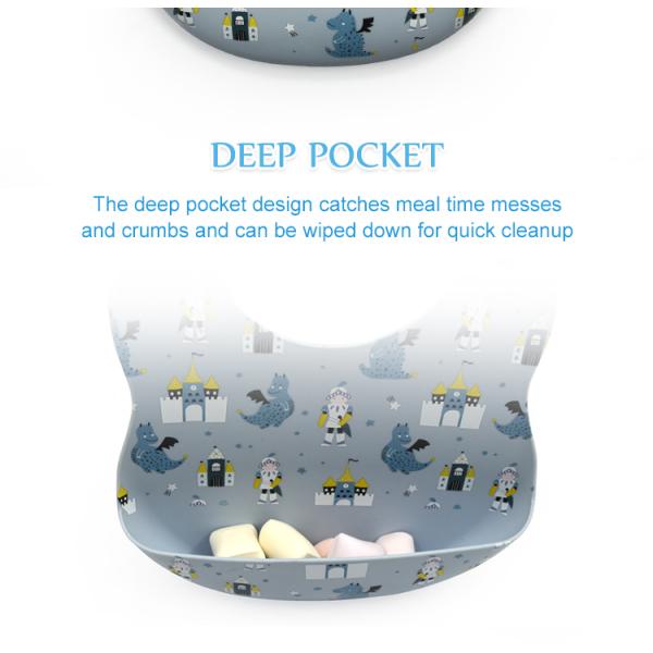 Dinosaur Print Foldable LFGB Washable Baby Bibs Super Easy Clean