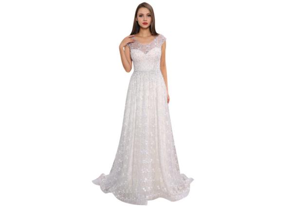 Backless White  Wedding Bridesmaid Dresses Embroidery Lace Long Dress