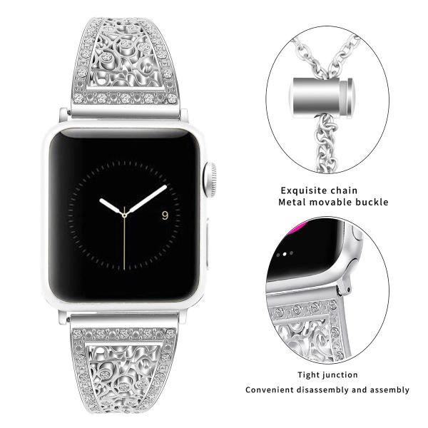 Adjustable Length Smart Watch Band Strap Crystal Metal Stainless Steel Material