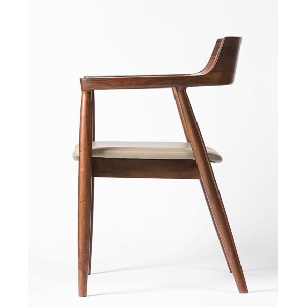 Dining Room and Living Room Contemporary Walnut Colour Wood Armrest Dining Chair with Fabric Leather Seat