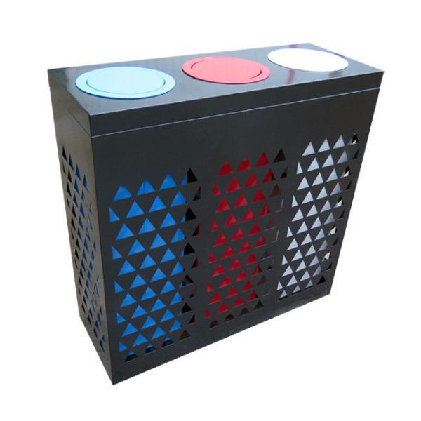 Three Compartments 350mm Width 35L Steel Outdoor Trash Can
