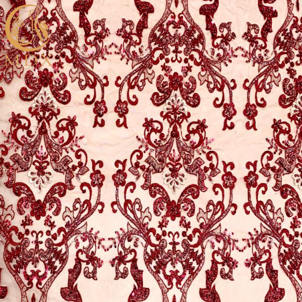 Shining Sequins Wedding Dress Lace Fabric 3D Heavy Beaded
