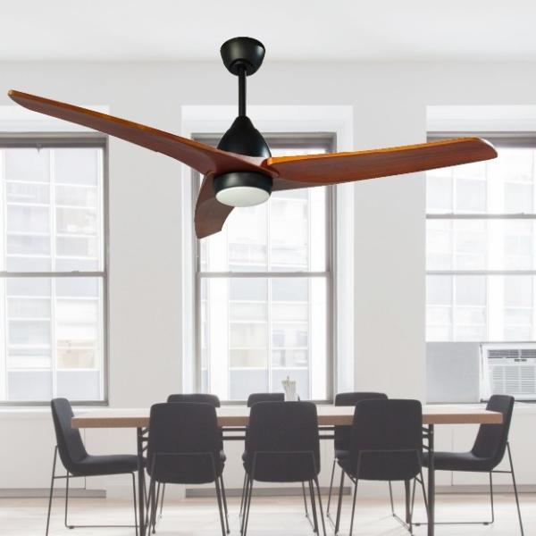 LED Ceiling Fan Solid Wood Blades Flush Mount Dimmable LED Lighting Ceiling Fan