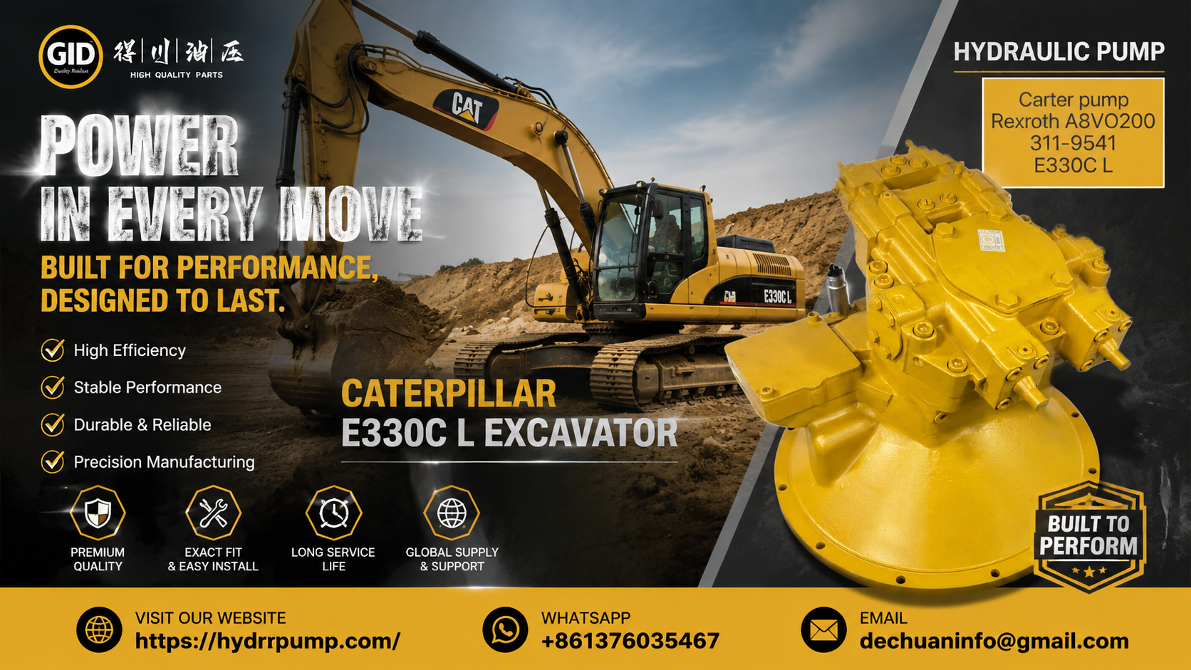 Rexroth A8V0200 Hydraulic Main Pump for E330C L Excavator - High Efficiency, Premium Replacement with 6-Month Warranty