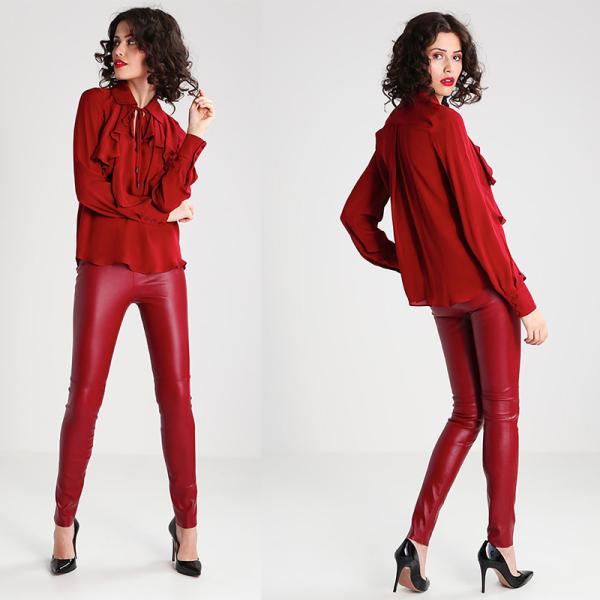 Блузка В-шеи нового рукава осени женщины прибытия элегантного красного длинного низкие и рубашка дам