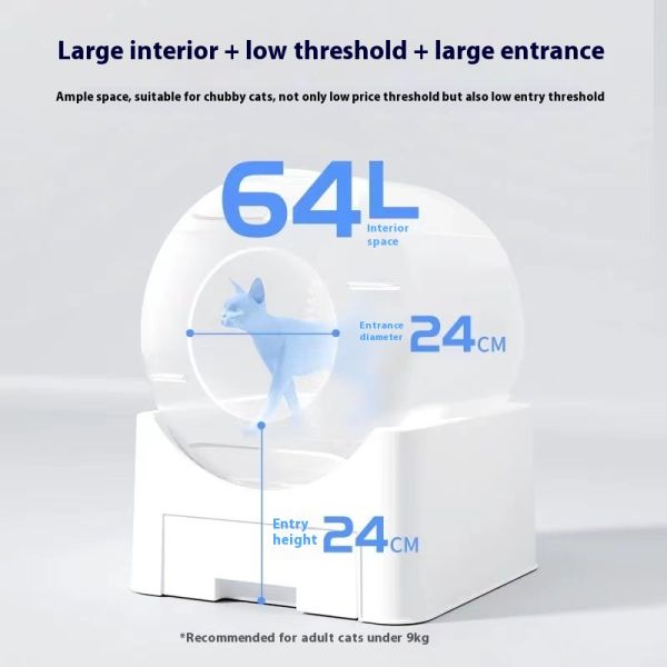 Durable PP Plastic Eco-Friendly 64L Square Large Capacity Self-Cleaning Automatic Cat Litter Box with Easy Clean Feature