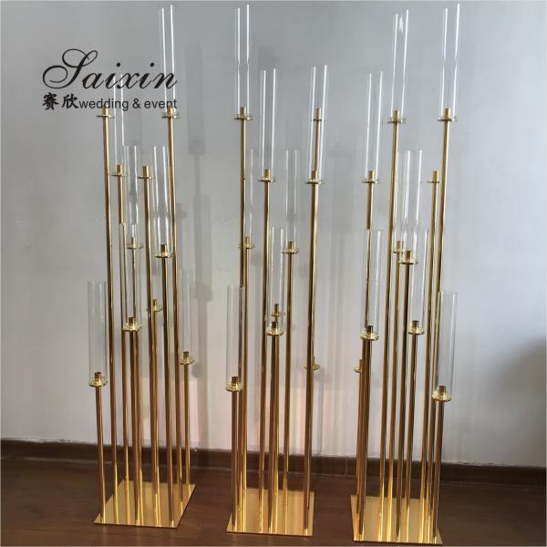 Venda quente porta-velas de ouro alto peças centrais para decoração de casamento