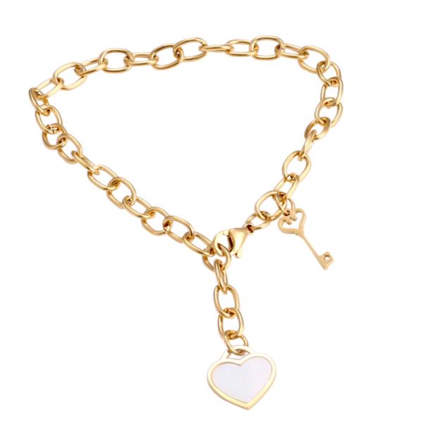 Titanium steel peach heart shell bracelet female vacuum plating 18k gold jewelry Bohemian hand string key pendant